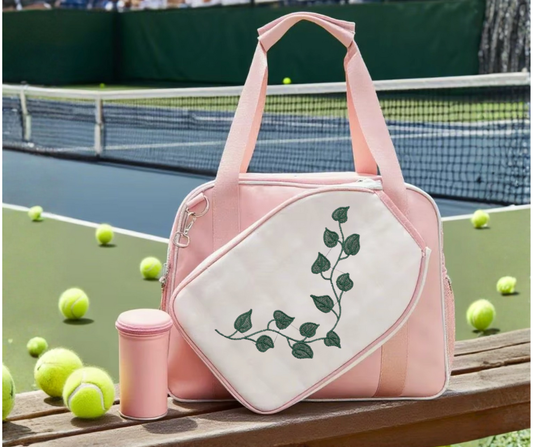 Blush Tennis Court Duffle Bag with Embroidered Ivy Panel (Zip Top)
