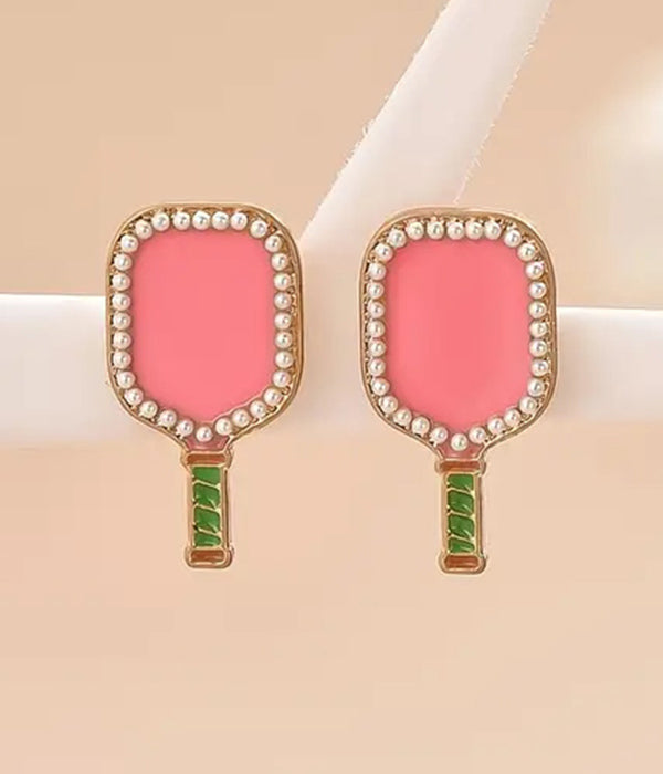 Pink and Green Pickleball Racquet earrings